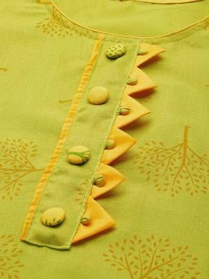 green & yellow printed unstitched dress material 2