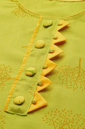 green & yellow printed unstitched dress material