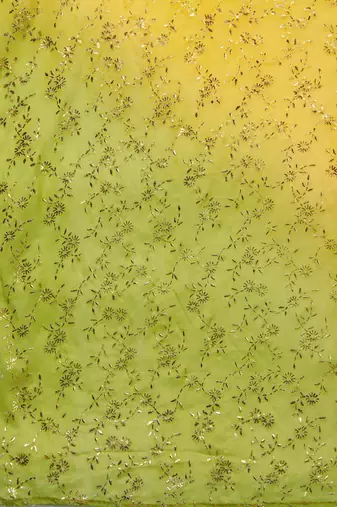 green & yellow printed unstitched dress material