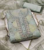 floral embroidered sequined organza unstitched dress material