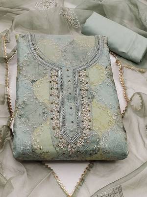 floral embroidered sequined organza unstitched dress material 2
