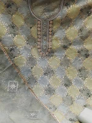floral embroidered sequined organza unstitched dress material 4