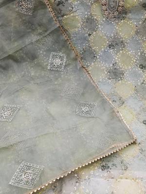 floral embroidered sequined organza unstitched dress material 5