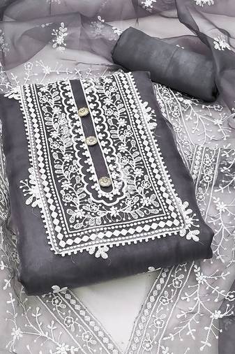 ethnic motifs embroidered organza unstitched dress material