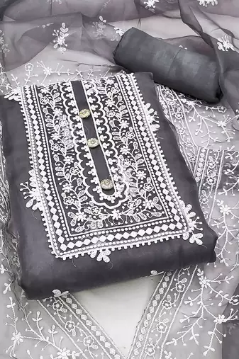 ethnic motifs embroidered organza unstitched dress material