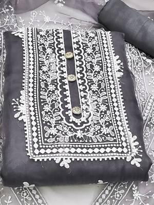 ethnic motifs embroidered organza unstitched dress material 2