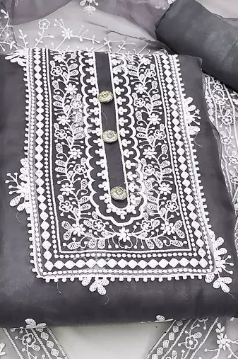 ethnic motifs embroidered organza unstitched dress material