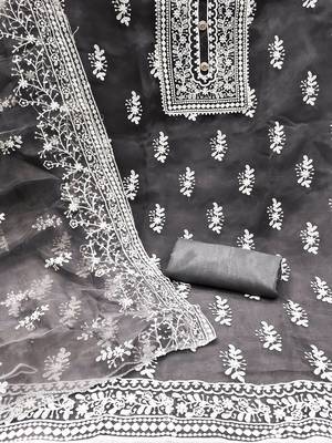 ethnic motifs embroidered organza unstitched dress material 3