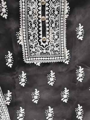 ethnic motifs embroidered organza unstitched dress material 4