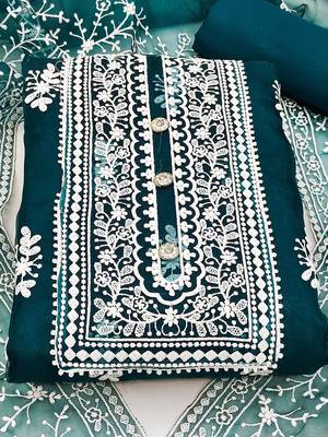ethnic motifs embroidered organza unstitched dress material 2