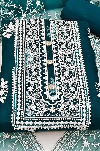 ethnic motifs embroidered organza unstitched dress material