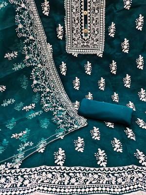 ethnic motifs embroidered organza unstitched dress material 3