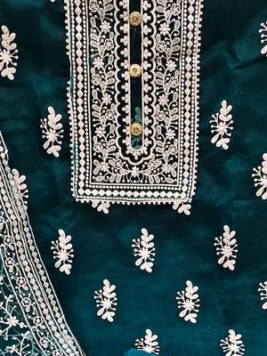 ethnic motifs embroidered organza unstitched dress material 4