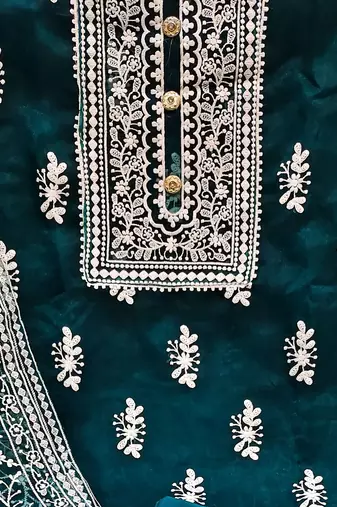 ethnic motifs embroidered organza unstitched dress material
