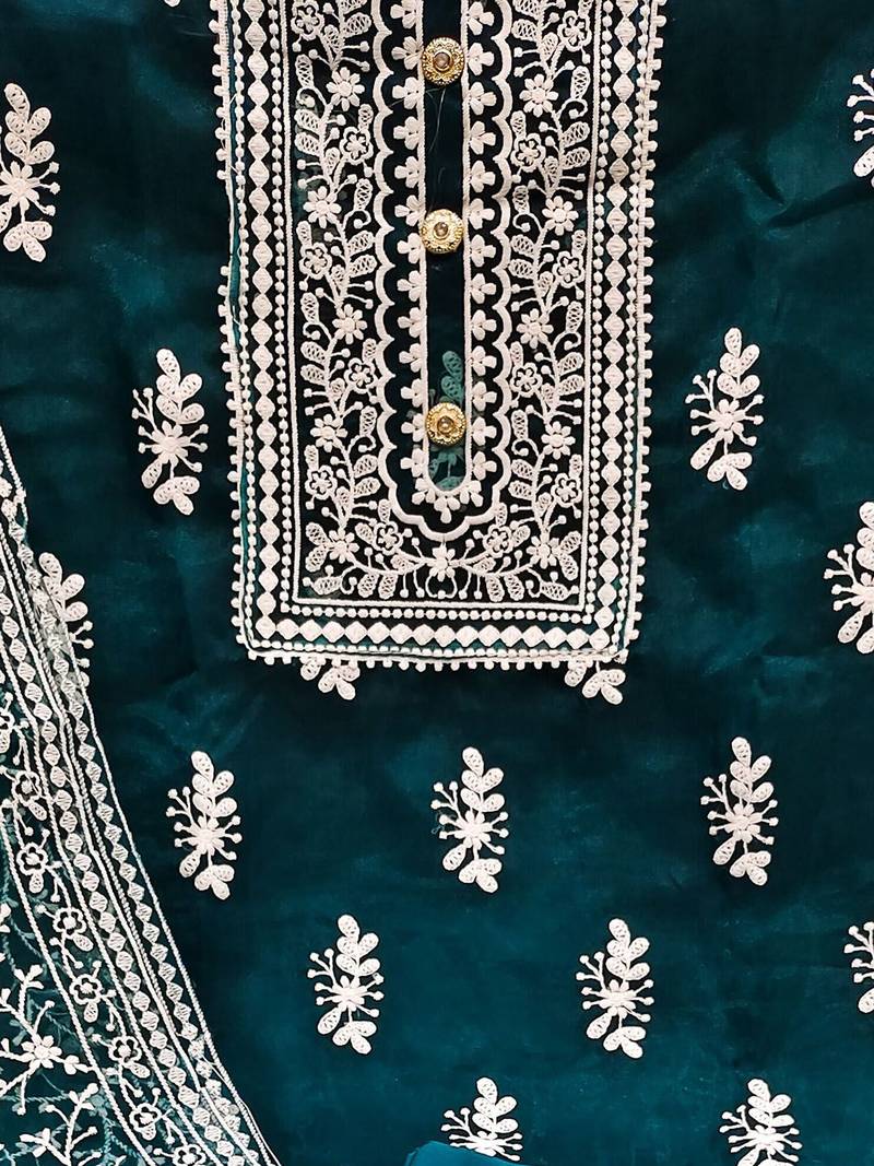 ethnic motifs embroidered organza unstitched dress material