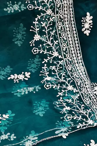 ethnic motifs embroidered organza unstitched dress material