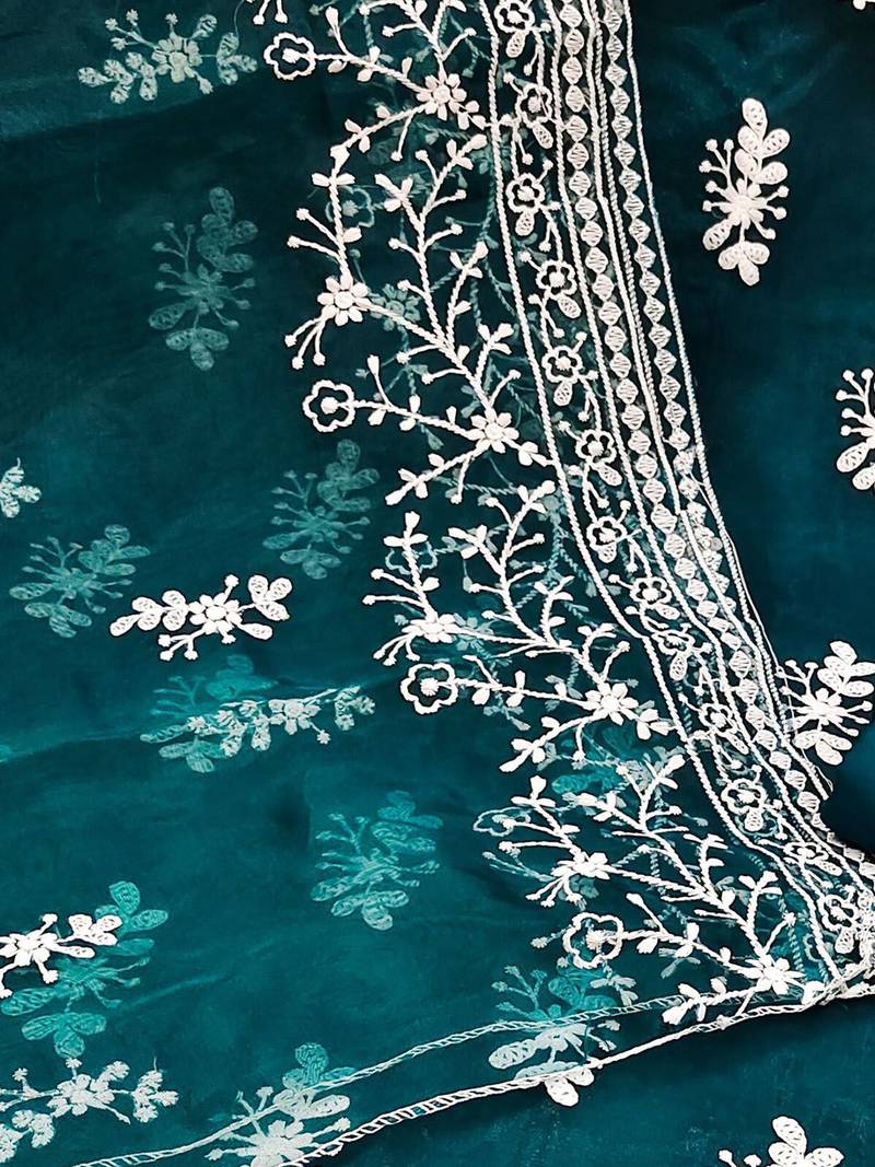 ethnic motifs embroidered organza unstitched dress material