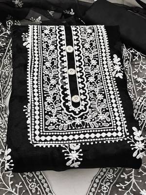 floral embroidered organza unstitched dress material 2