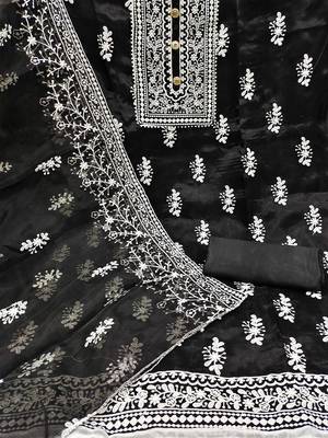 floral embroidered organza unstitched dress material 3