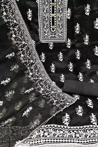 floral embroidered organza unstitched dress material