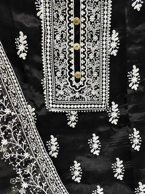 floral embroidered organza unstitched dress material 4