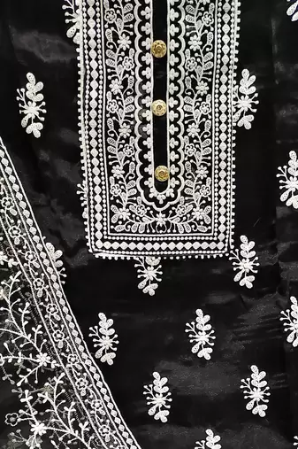 floral embroidered organza unstitched dress material