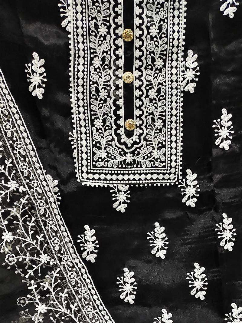 floral embroidered organza unstitched dress material