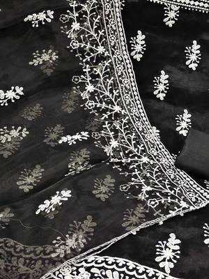floral embroidered organza unstitched dress material 5