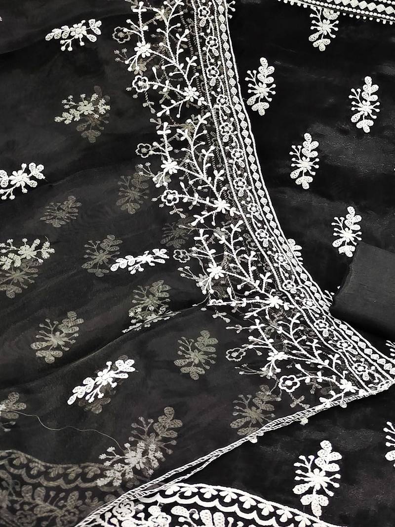 floral embroidered organza unstitched dress material