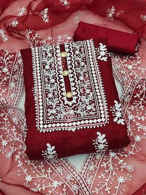 embroidered organza unstitched dress material 1