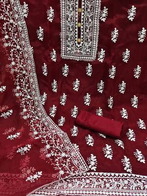 embroidered organza unstitched dress material 2