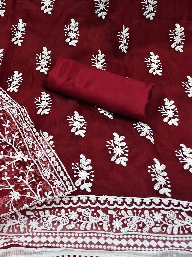 embroidered organza unstitched dress material