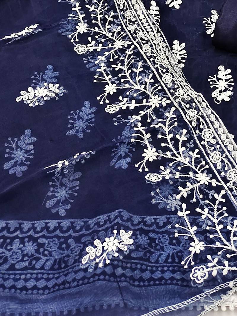 embroidered organza unstitched dress material