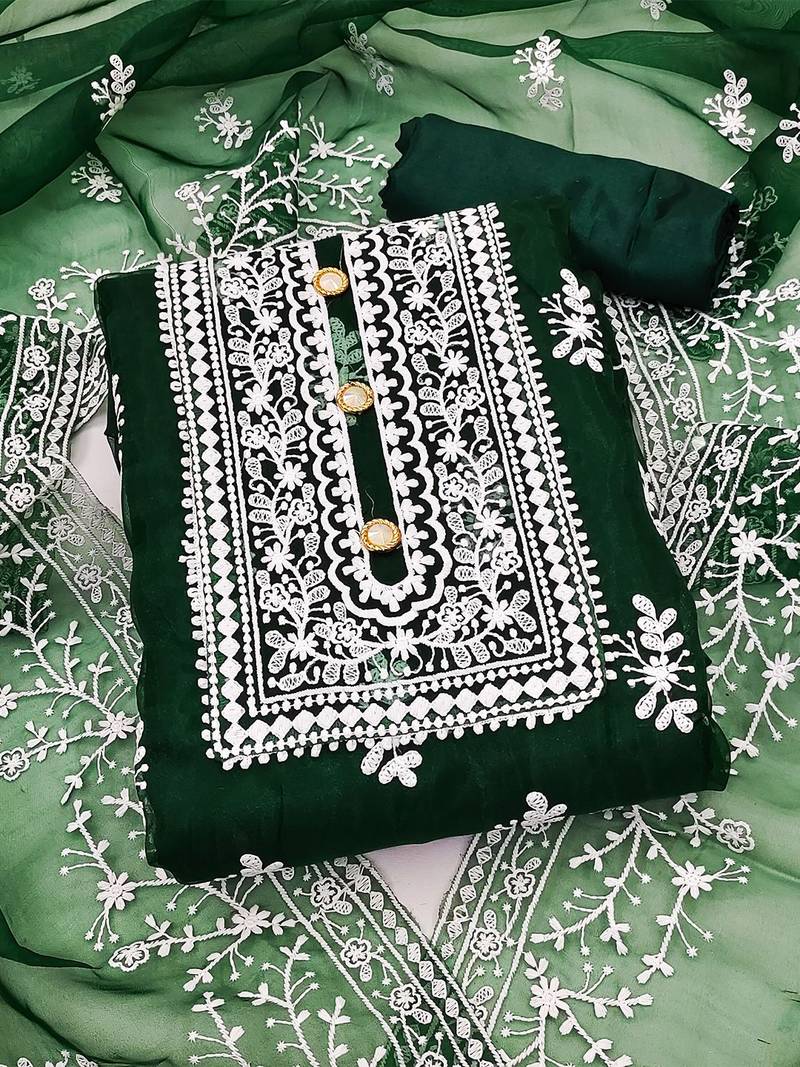 embroidered organza unstitched dress material