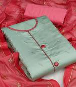green & red embroidered unstitched dress material