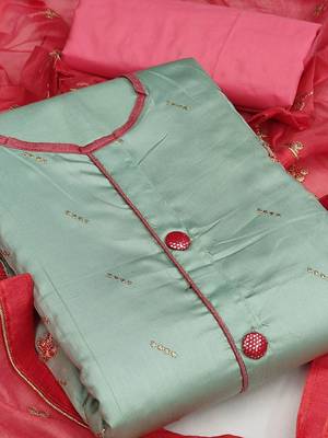 green & red embroidered unstitched dress material 5