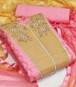 pink & mustard embroidered unstitched dress material
