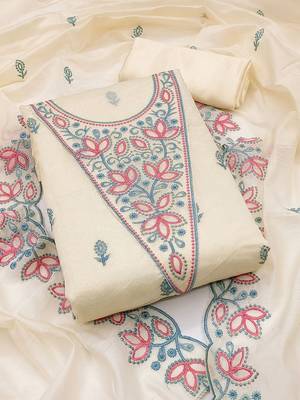 floral embroidered chanderi cotton unstitched dress material 1