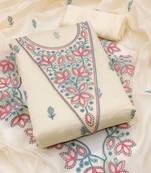 floral embroidered chanderi cotton unstitched dress material