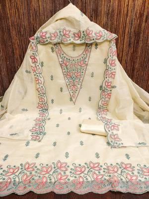 floral embroidered chanderi cotton unstitched dress material 3