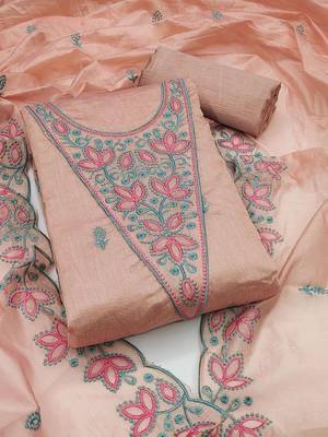 floral embroidered chanderi cotton unstitched dress material 2