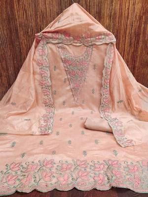floral embroidered chanderi cotton unstitched dress material 3