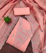 floral embroidered chanderi cotton unstitched dress material