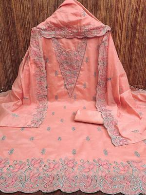 floral embroidered chanderi cotton unstitched dress material 3