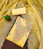 floral embroidered chanderi cotton unstitched dress material