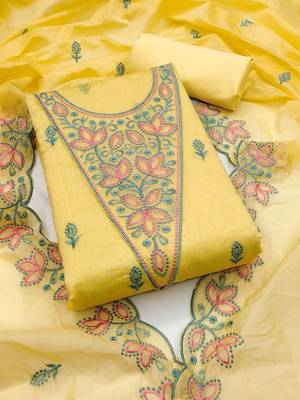 floral embroidered chanderi cotton unstitched dress material 2