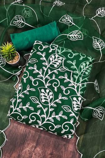chikankari embroidered unstitched dress material
