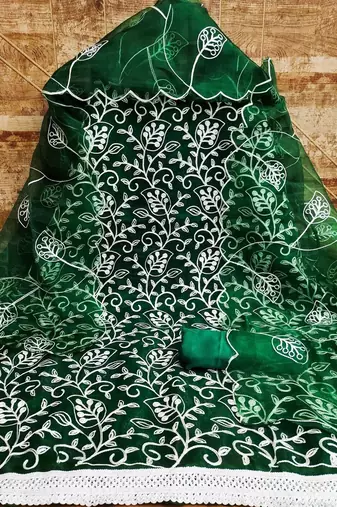 chikankari embroidered unstitched dress material