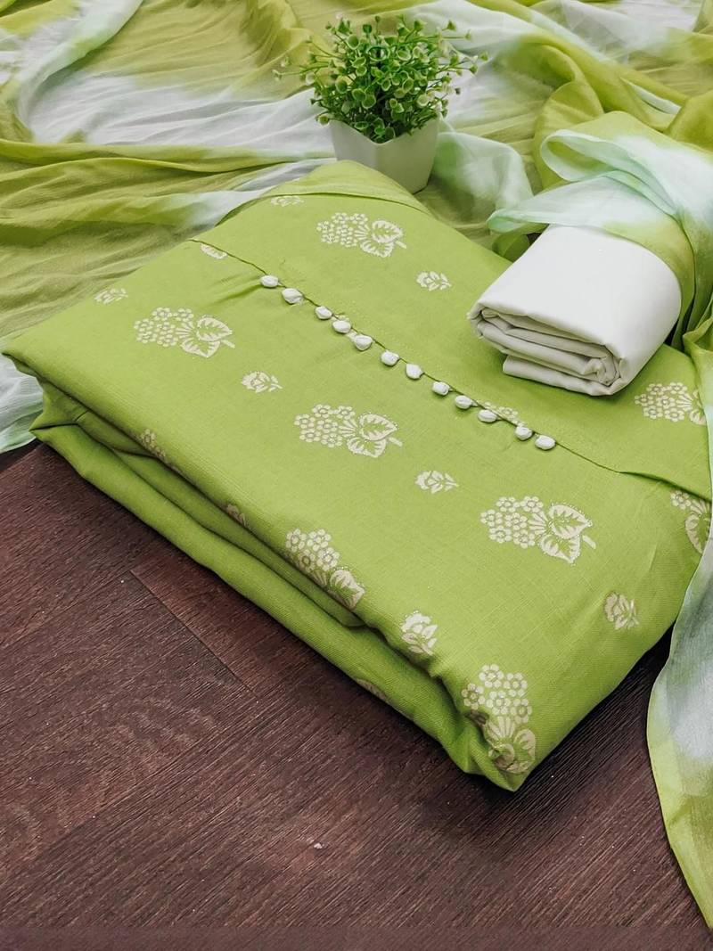 women green printed floral dress material