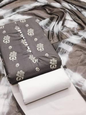 women grey printed floral dress material 2